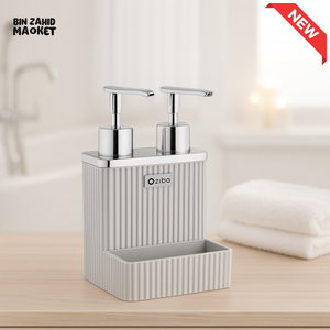 OZIBA DUAL SOAP & LOTION DISPENSER – CHROME PUMPS RIBBED BODY - GREY