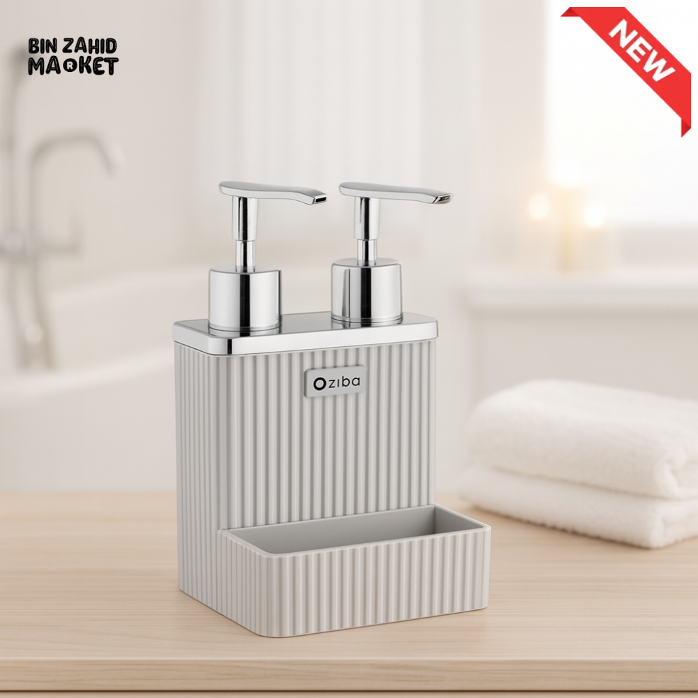 OZIBA DUAL SOAP & LOTION DISPENSER – CHROME PUMPS RIBBED BODY - GREY