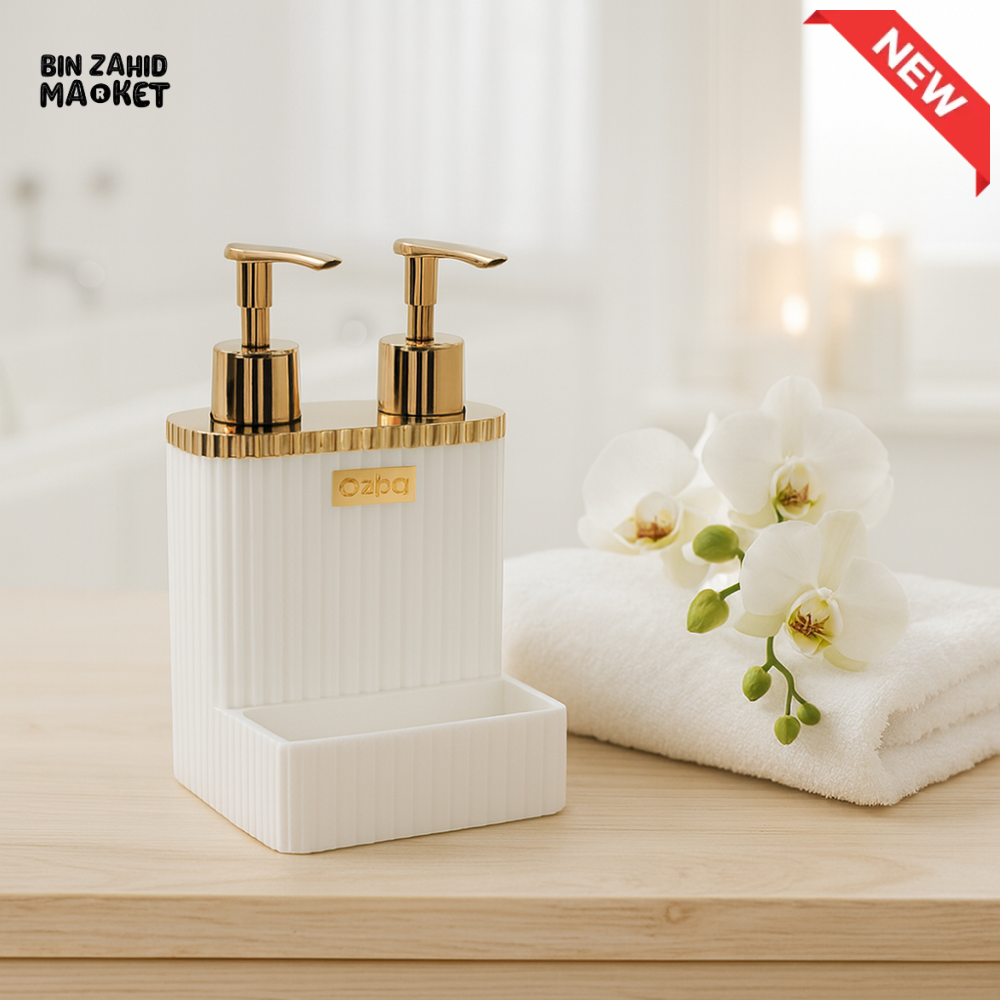 OZIBA DUAL SOAP & LOTION DISPENSER – CHROME PUMPS RIBBED BODY - WHITE