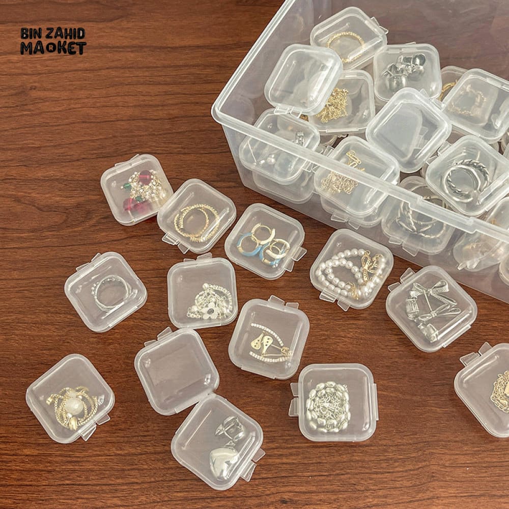 PACK OF 10 – MINI PLASTIC SQUARE JEWELRY BOXES – PORTABLE TRANSPARENT STORAGE CASE FOR EARRINGS PILLS & EARPLUGS