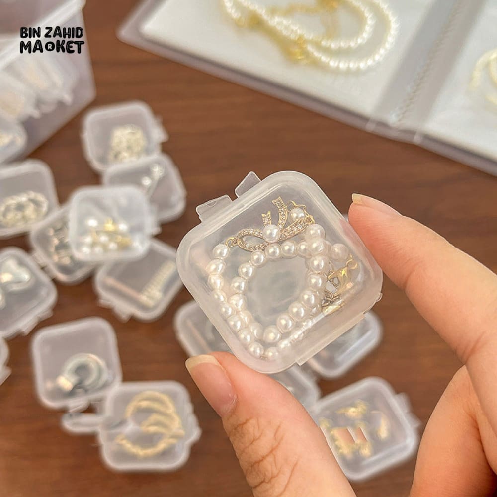 PACK OF 10 – MINI PLASTIC SQUARE JEWELRY BOXES – PORTABLE TRANSPARENT STORAGE CASE FOR EARRINGS PILLS & EARPLUGS