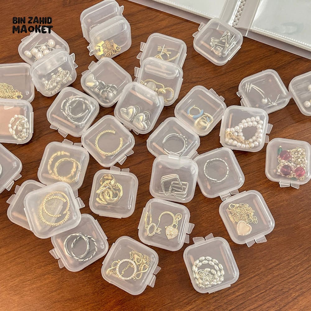 PACK OF 10 – MINI PLASTIC SQUARE JEWELRY BOXES – PORTABLE TRANSPARENT STORAGE CASE FOR EARRINGS PILLS & EARPLUGS