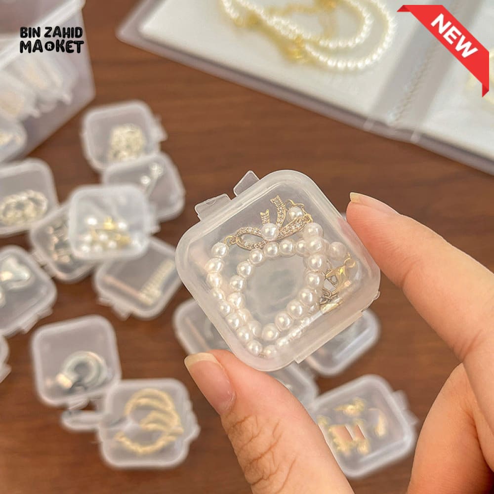 PACK OF 10 – MINI PLASTIC SQUARE JEWELRY BOXES – PORTABLE TRANSPARENT STORAGE CASE FOR EARRINGS PILLS & EARPLUGS