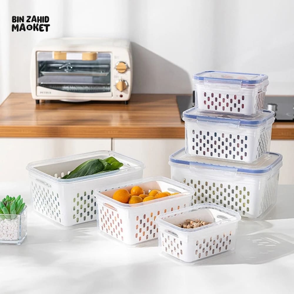 PACK OF 3 FOOD PRESERVATION BOX WITH DRAIN BASKET