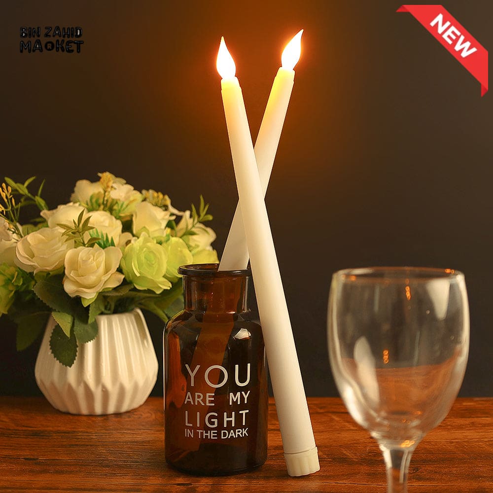 PACK OF 3 LED FLAMELESS 3D TAPER CANDLES – LONG POLE BATTERY TEALIGHTS FOR PARTY & HOME DECOR