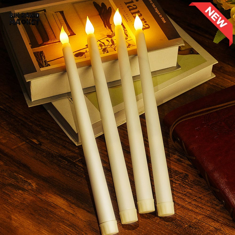PACK OF 3 LED FLAMELESS 3D TAPER CANDLES – LONG POLE BATTERY TEALIGHTS FOR PARTY & HOME DECOR