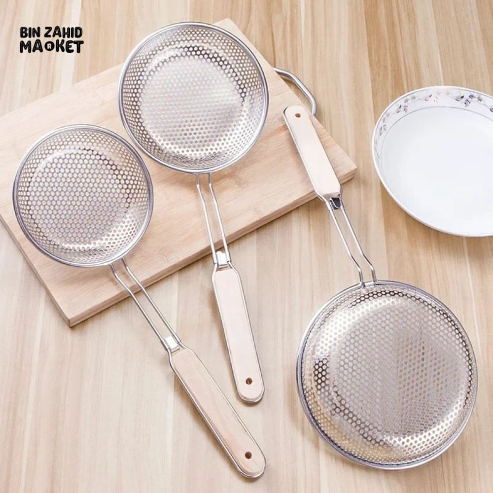 PACK OF 3 STRAINER WITH WOODEN HANDLE