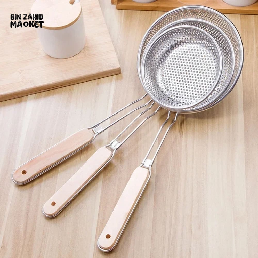 PACK OF 3 STRAINER WITH WOODEN HANDLE