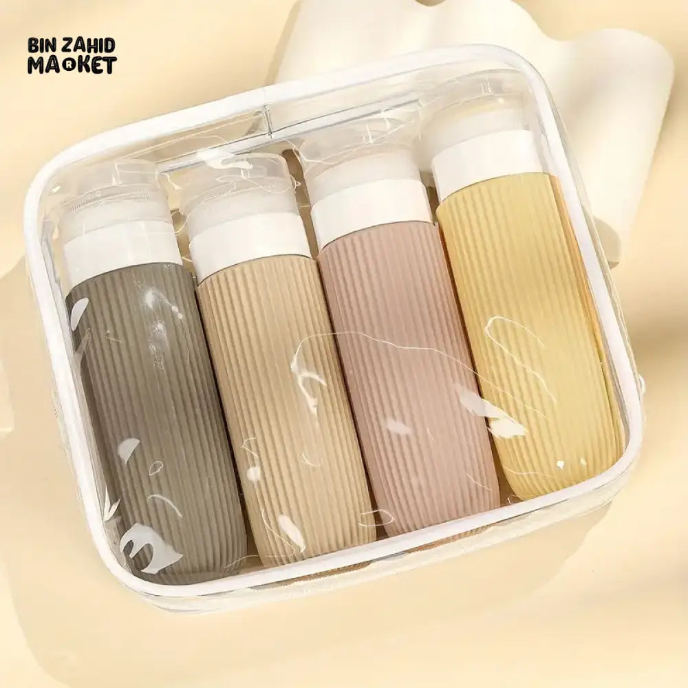 PACK OF 4 SILICONE TRAVEL BOTTLES PORTABLE BPA FREE LEAK PROOF CONTAINERS