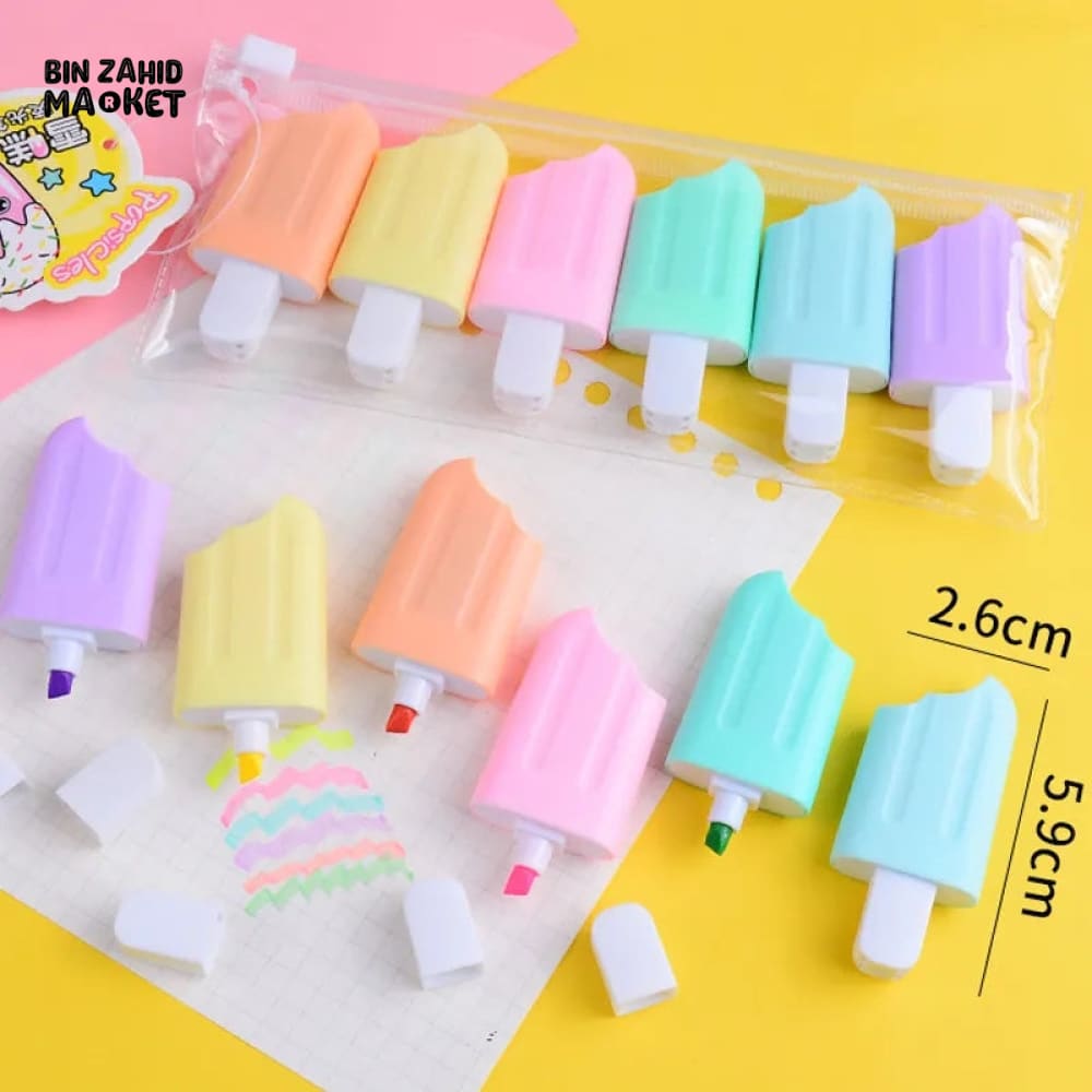 PACK OF 6 ICE CREAM SHAPE HIGHLIGHTERS