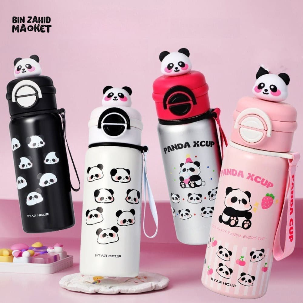 PANDA 550ML STAINLESS STEEL THERMOS CUP WITH STRAW 6–12H THERMAL INSULATION