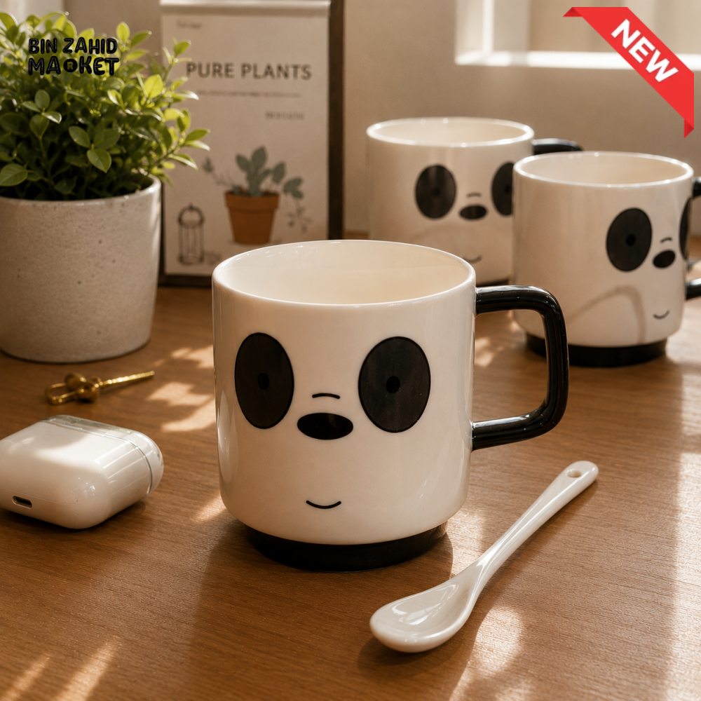 PANDA FACE CERAMIC MUG WITH SPOON
