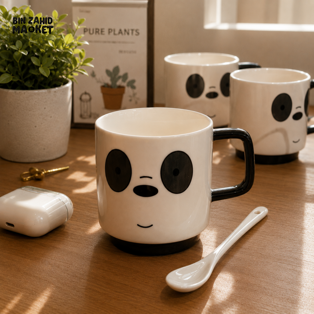 PANDA FACE CERAMIC MUG WITH SPOON