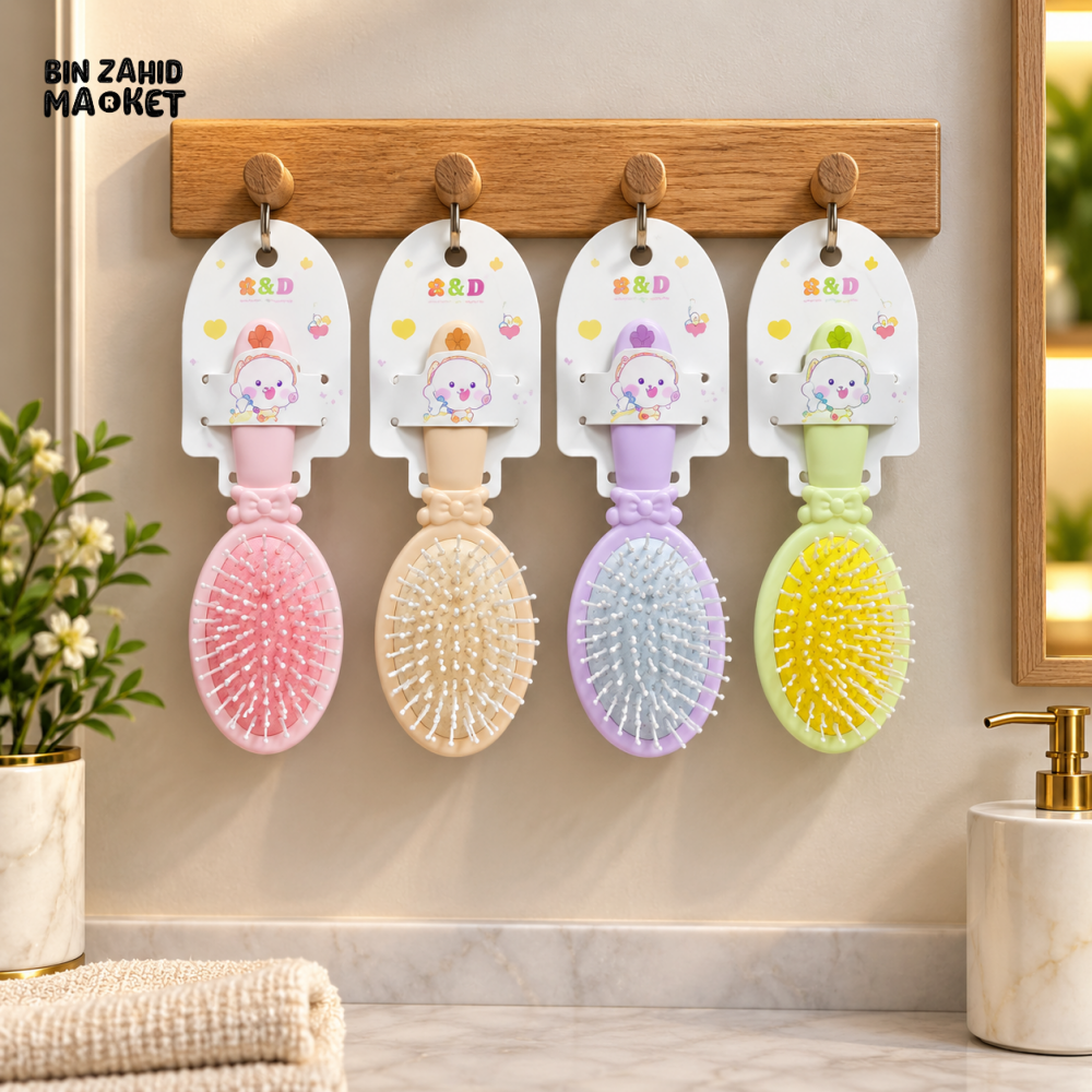 PASTEL CUSHION HAIR BRUSH WITH BOW HANDLE - 1 PIECE