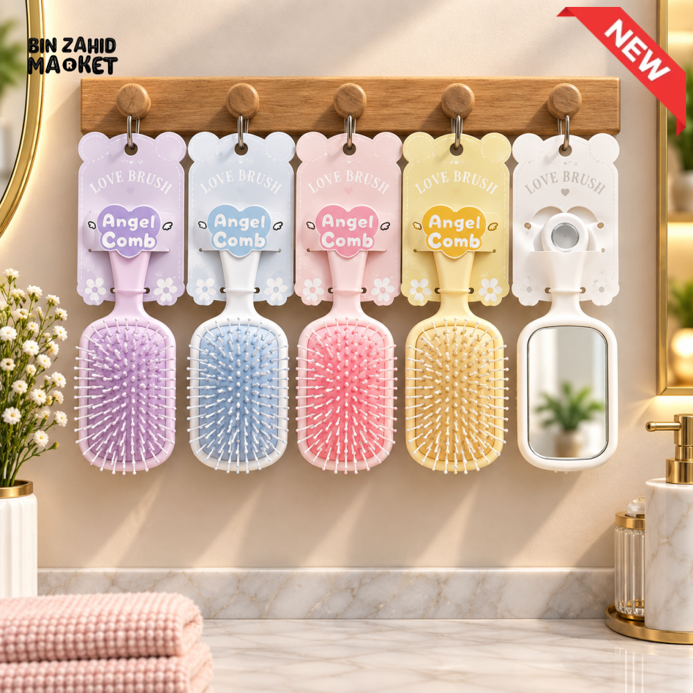 PASTEL PADDLE HAIR BRUSH WITH HAND MIRROR - 1 PIECE