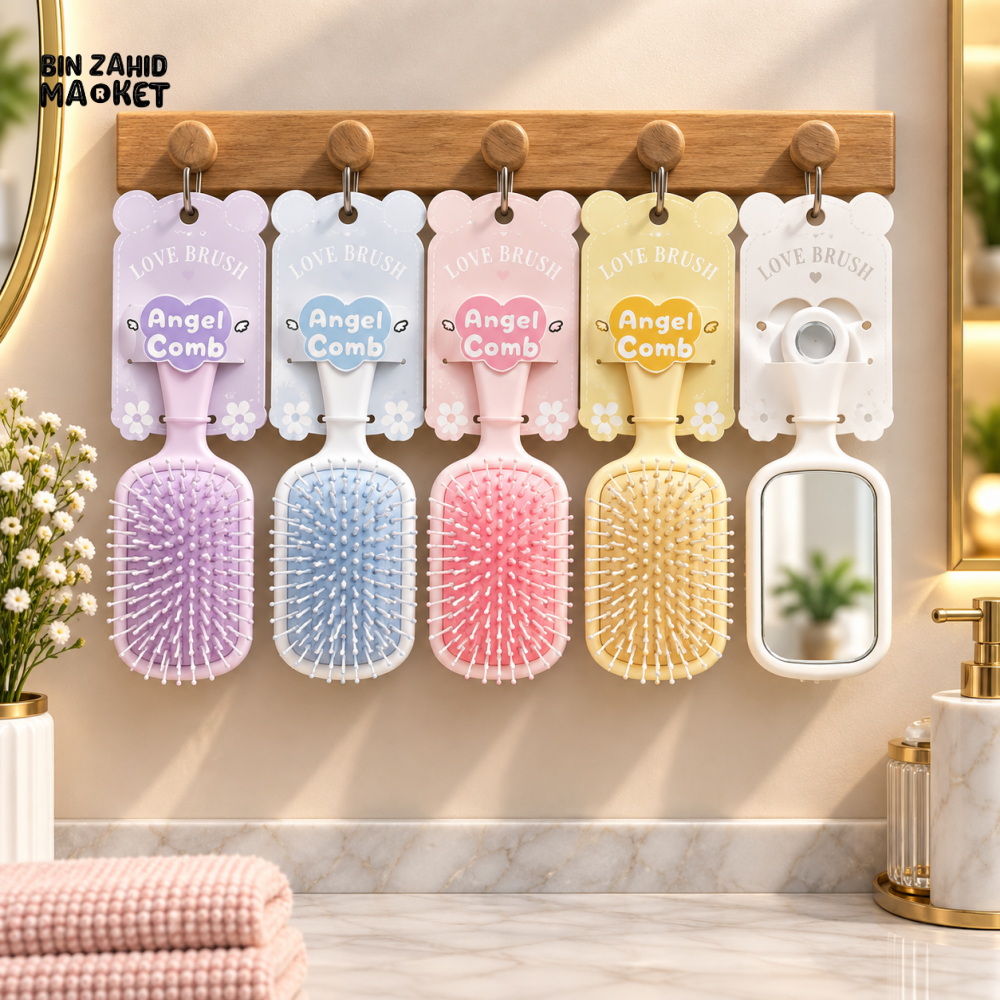 PASTEL PADDLE HAIR BRUSH WITH HAND MIRROR - 1 PIECE