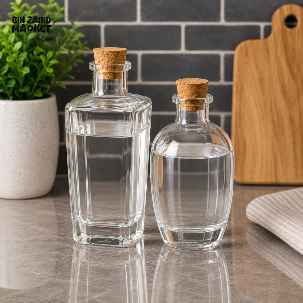 PCS GLASS STORAGE BOTTLE SET WITH CORK STOPPERS - Bottles
