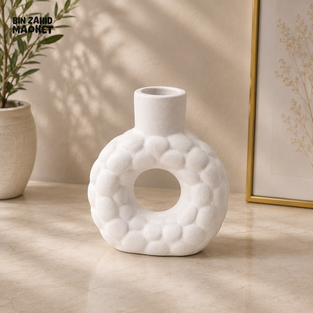 PEBBLE TEXTURED HOLLOW CERAMIC DECORATIVE VASE