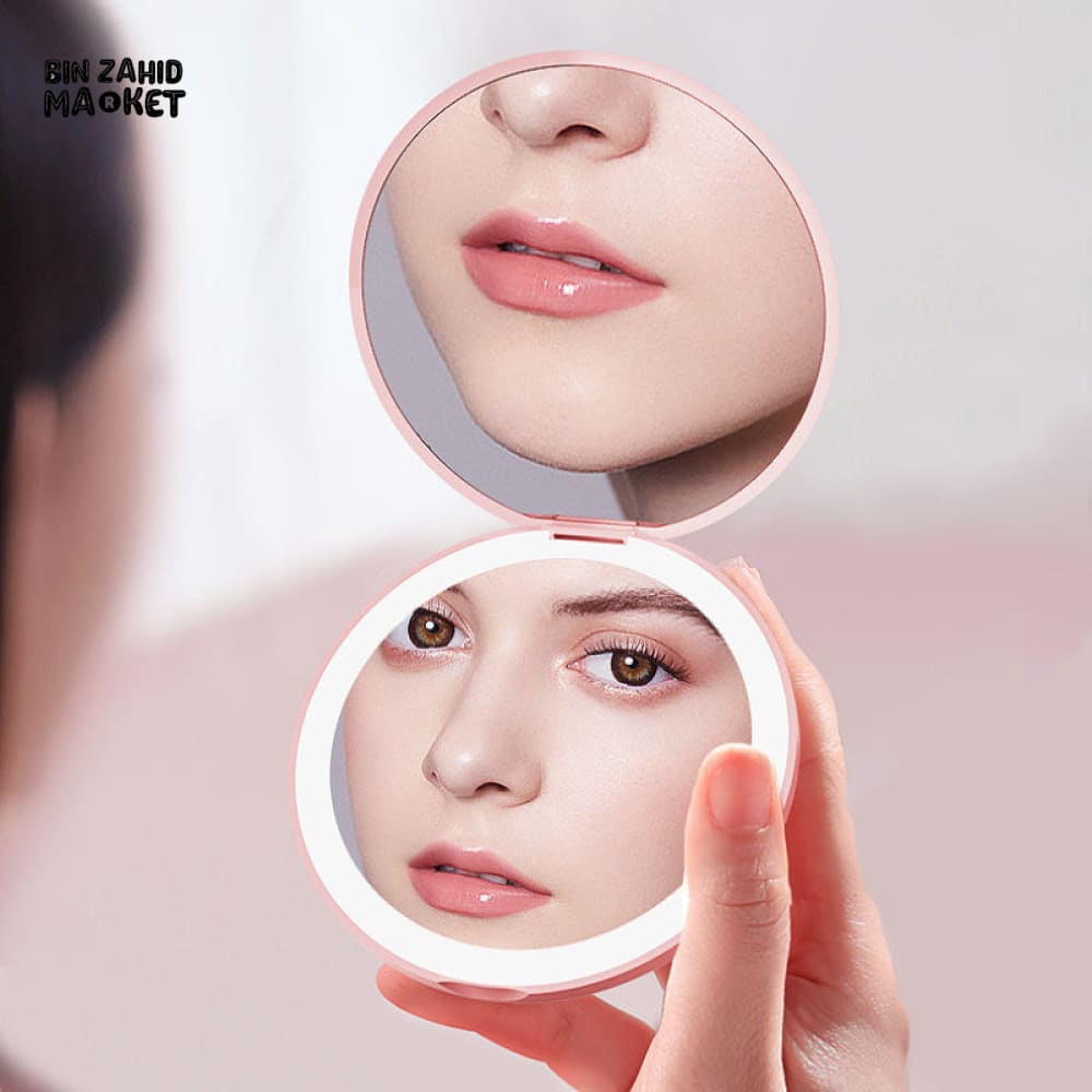 PERSONALISED SMALL LED COMPACT MIRROR – 2-SIDED FOLDABLE POCKET MAKEUP MIRROR