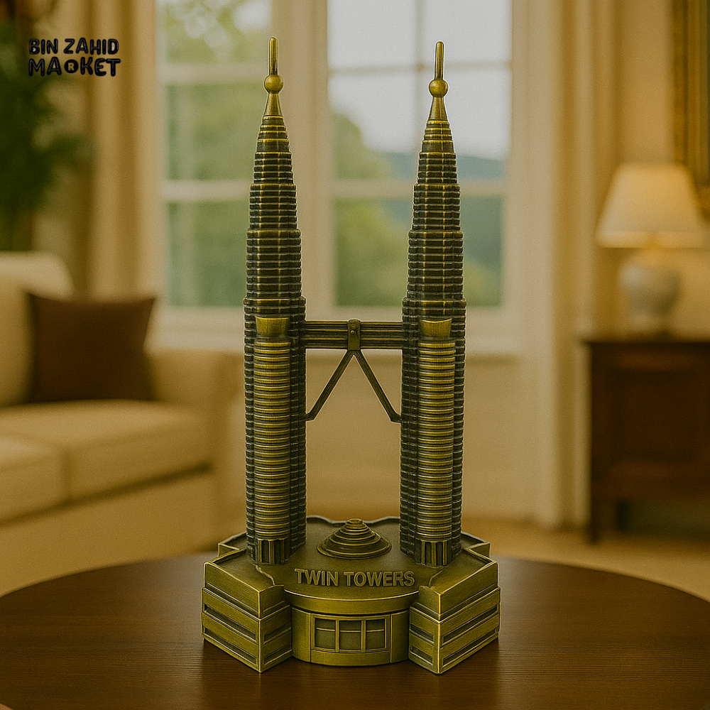 PETRONAS TWIN TOWERS MINIATURE DECOR SHOWPIECE | LUXURY VILLA TABLE COLLECTION | 3.8 INCH BRASS ARCHITECTURAL MODEL