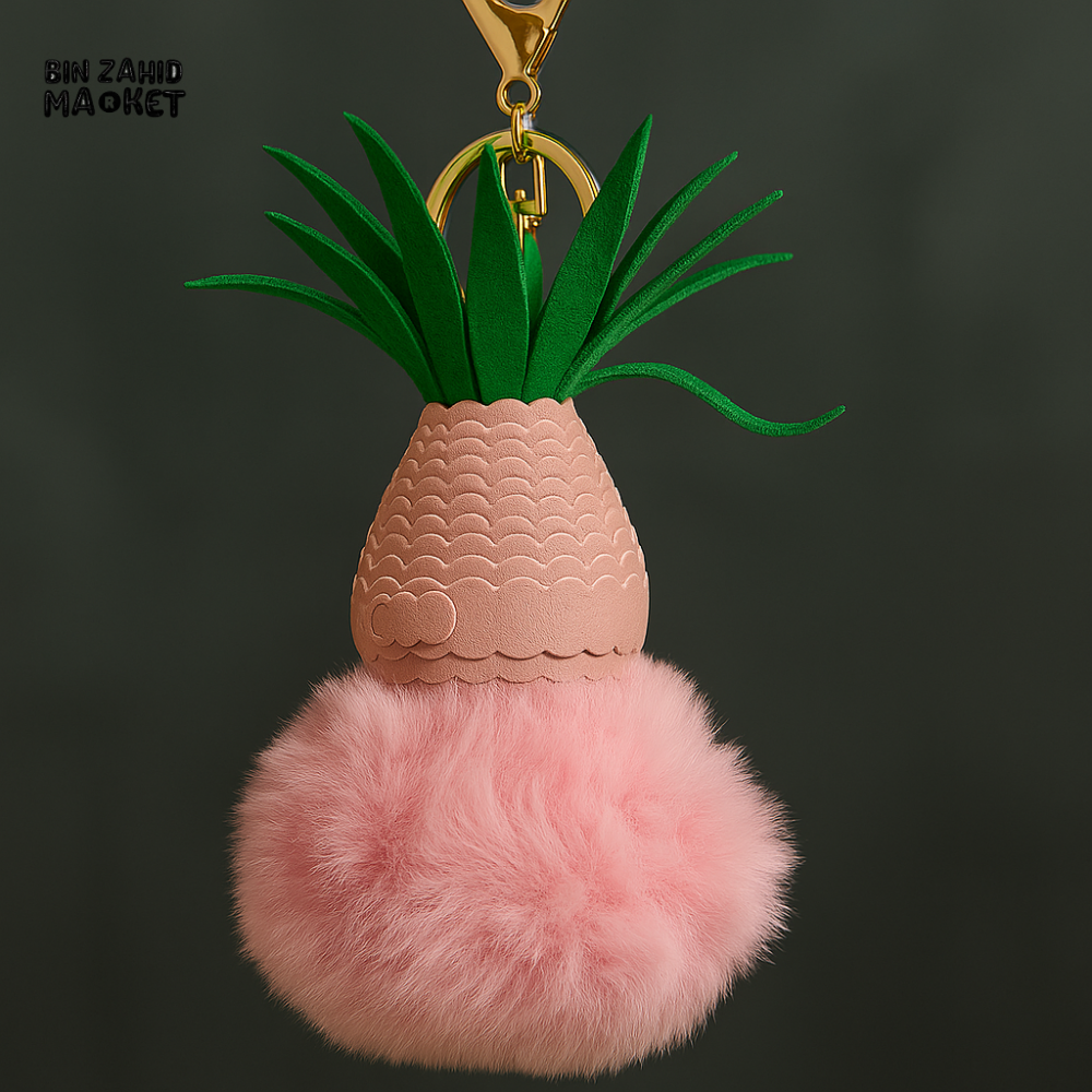 PINEAPPLE POM POM KEYCHAIN – FLUFFY BAG CHARM WITH METAL CLIP
