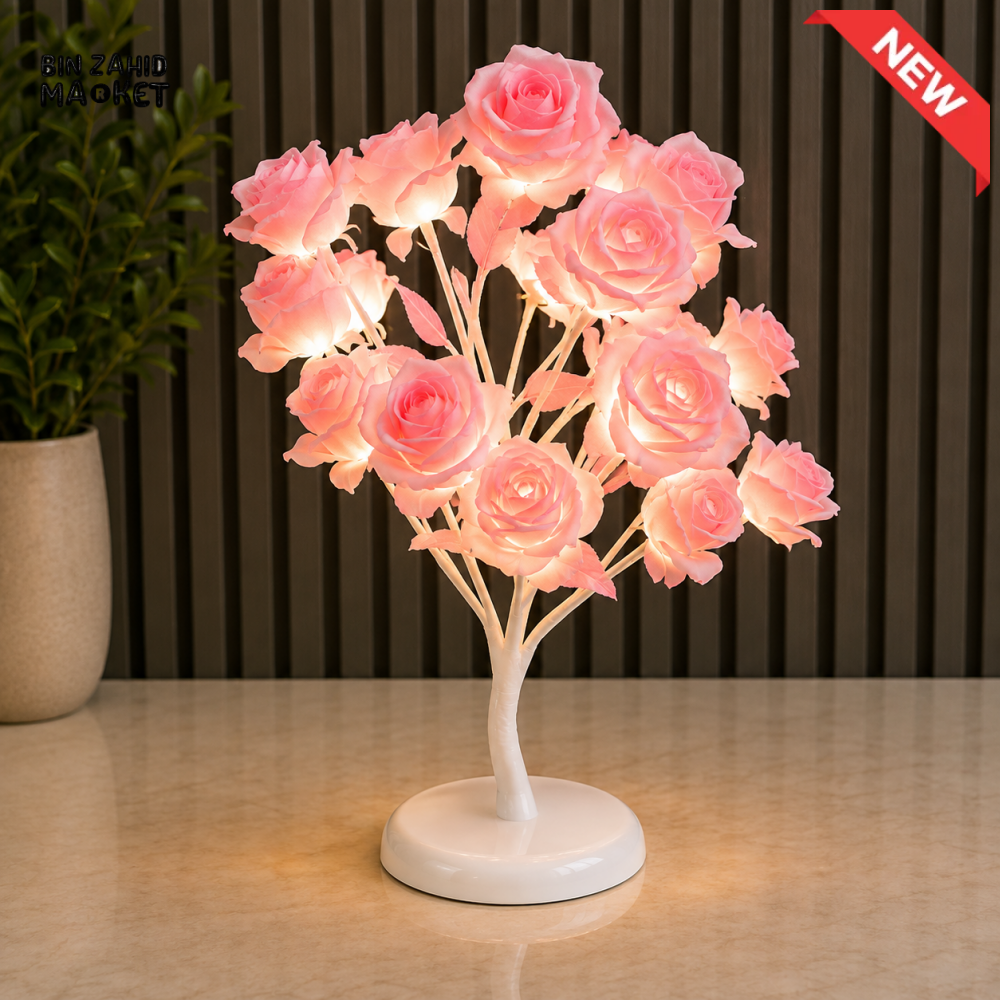 PINK ROSE FLOWER TREE LED DECORATIVE TABLE LAMP