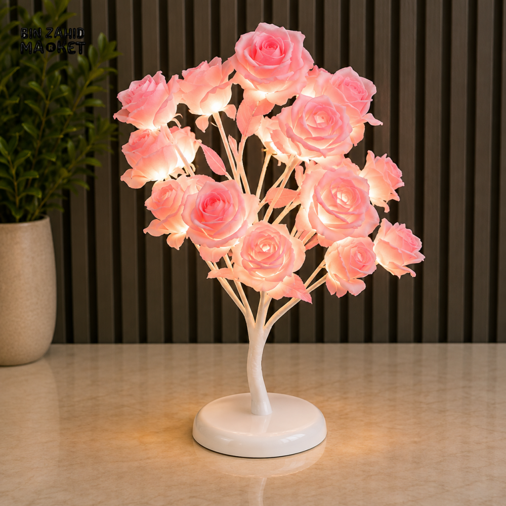 PINK ROSE FLOWER TREE LED DECORATIVE TABLE LAMP