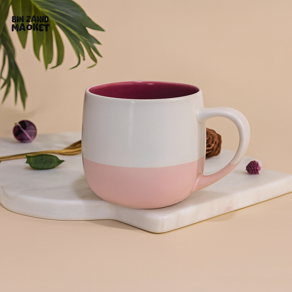 PINK & WHITE CERAMIC COFFEE MUG