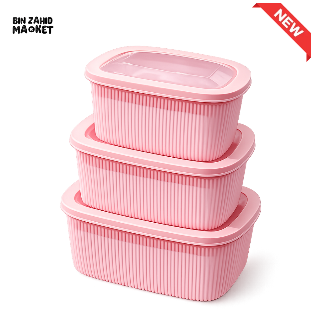 PLASTIC FOOD STORAGE CONTAINER SET WITH TRANSPORT LID - 3 PIECE SET