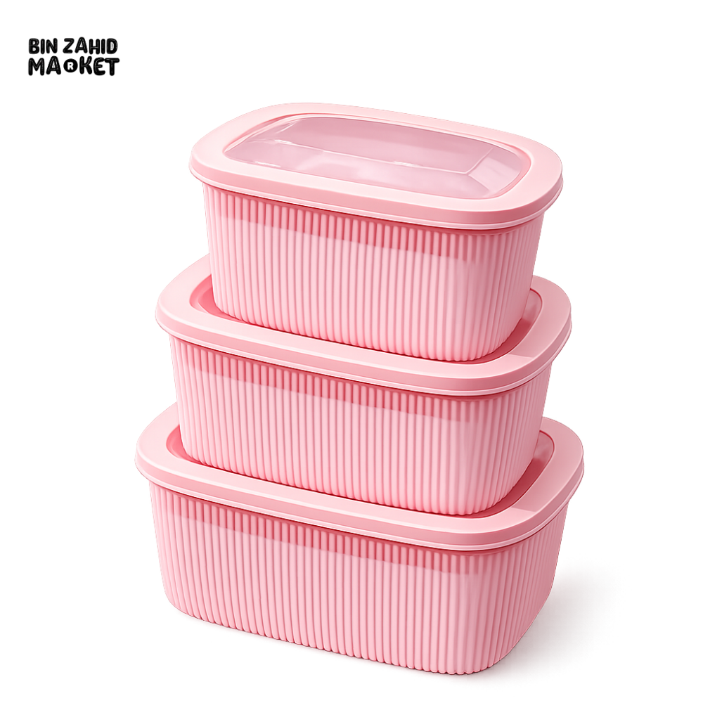 PLASTIC FOOD STORAGE CONTAINER SET WITH TRANSPORT LID - 3 PIECE SET