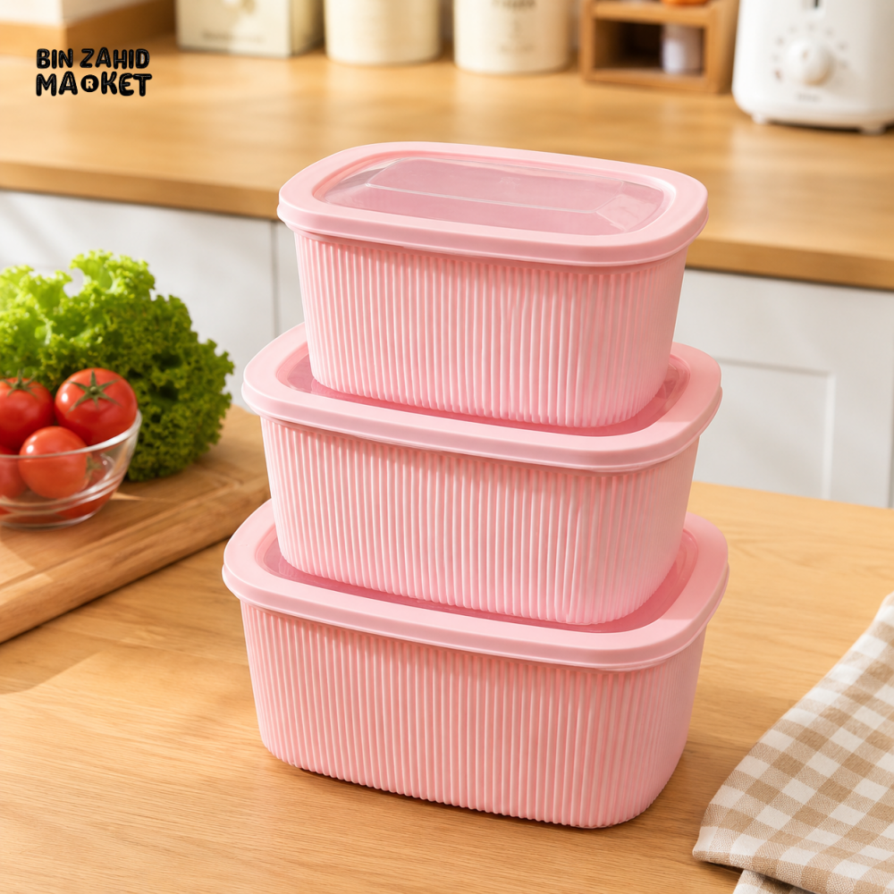 PLASTIC FOOD STORAGE CONTAINER SET WITH TRANSPORT LID - 3 PIECE SET