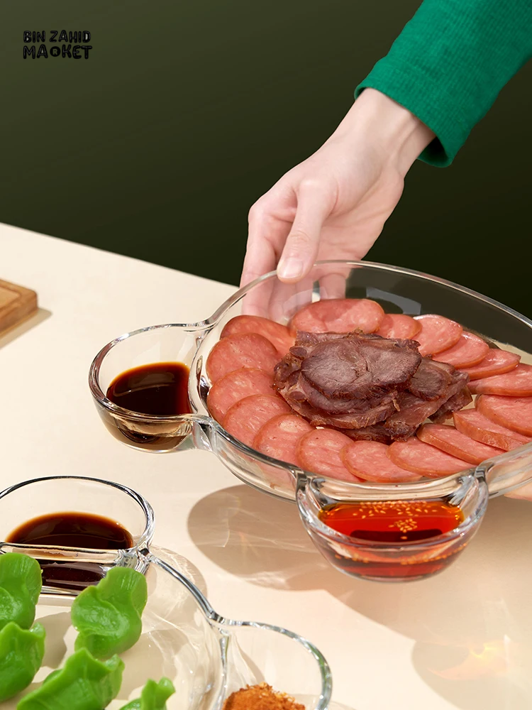 PLASTIC PARTITION DUMPLING PLATE WITH SAUCE & SEAFOOD PLATE