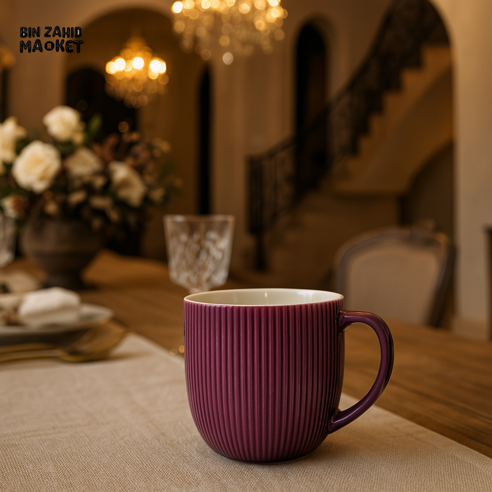PLUM CERAMIC MUG – LUXURY VILLA DINING TABLE DECOR | ELEGANT TEXTURED COFFEE CUP