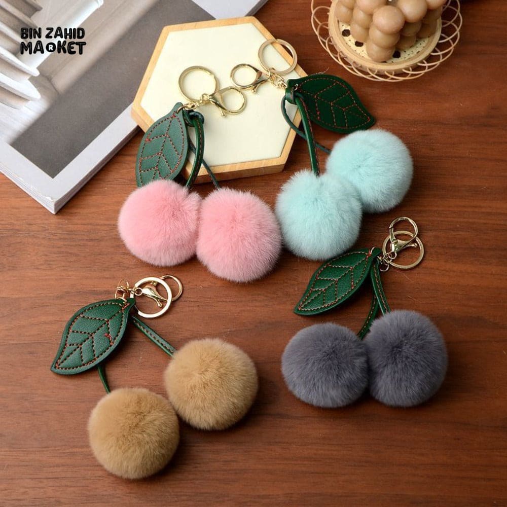PLUSH CHERRY TOY KEYCHAIN – BACKPACK DECORATION & CAR KEY HOLDER