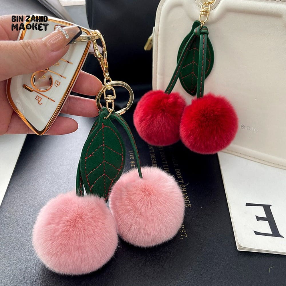 PLUSH CHERRY TOY KEYCHAIN – BACKPACK DECORATION & CAR KEY HOLDER
