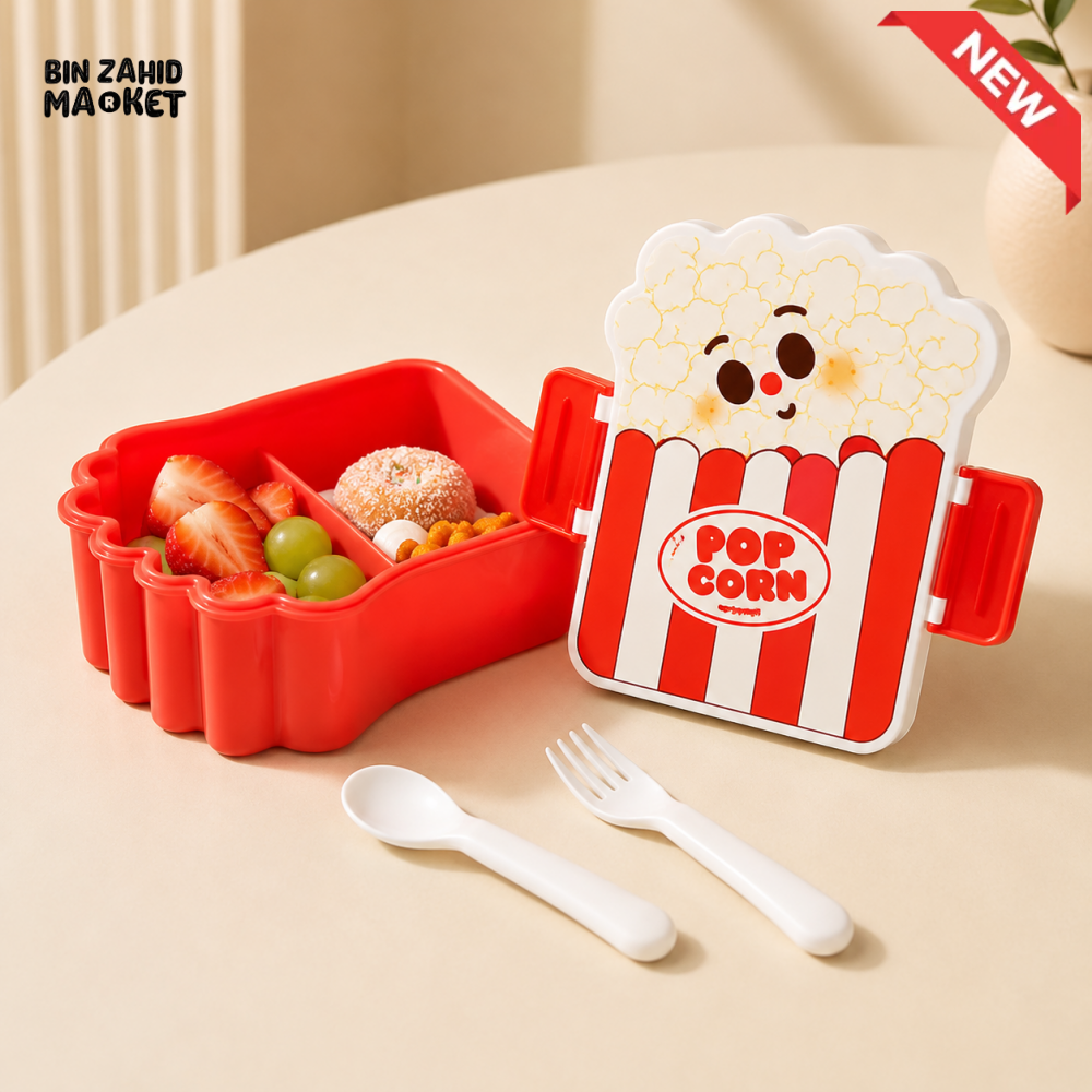 POPCORN DESIGN KIDS COMPARTMENT LUNCH BOX WITH CUTLERY