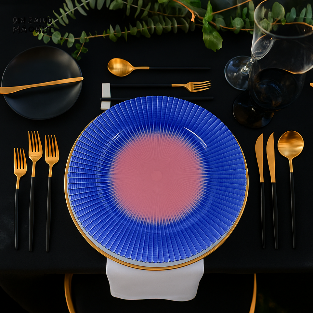 PORSACHI BLUE & PINK DESIGN CHARGER PLATE – 33CM ROUND LUXURY DINING TABLE SERVING PLATE ELEGANT DINNERWARE FOR KITCHEN & HOME DECOR