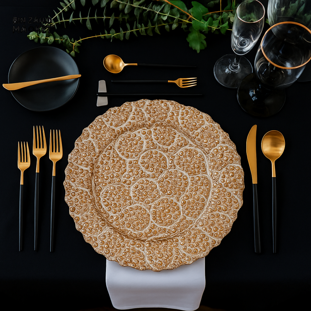 PORSACHI GOLD BUBBLE DESIGN CHARGER PLATE – 33CM ROUND LUXURY DINING TABLE SERVING PLATE ELEGANT DINNERWARE FOR HOME & KITCHEN DECOR