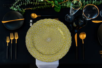 PORSACHI GOLD & SILVER PEACOCK DESIGN CHARGER PLATE – 33CM ROUND LUXURY DINING TABLE SERVING PLATE ELEGANT DINNERWARE FOR HOME & KITCHEN DECOR