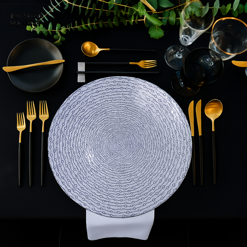 PORSACHI PURPLE DESIGN CHARGER PLATE – 33CM ROUND LUXURY DINING TABLE SERVING PLATE ELEGANT DINNERWARE FOR KITCHEN & HOME DECOR