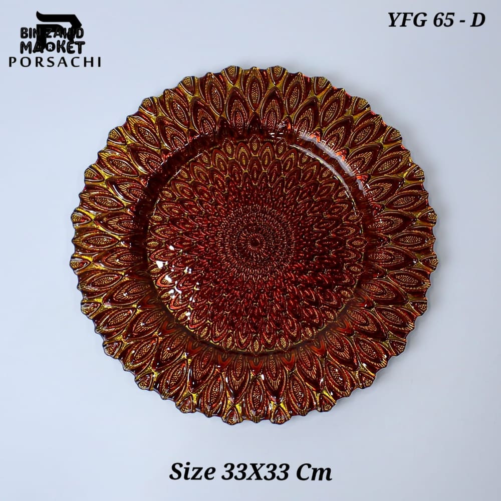 PORSACHI RED & GOLD PEACOCK DESIGN CHARGER PLATE – 33CM ROUND LUXURY DINING TABLE SERVING PLATE ELEGANT DINNERWARE FOR HOME & KITCHEN DECOR