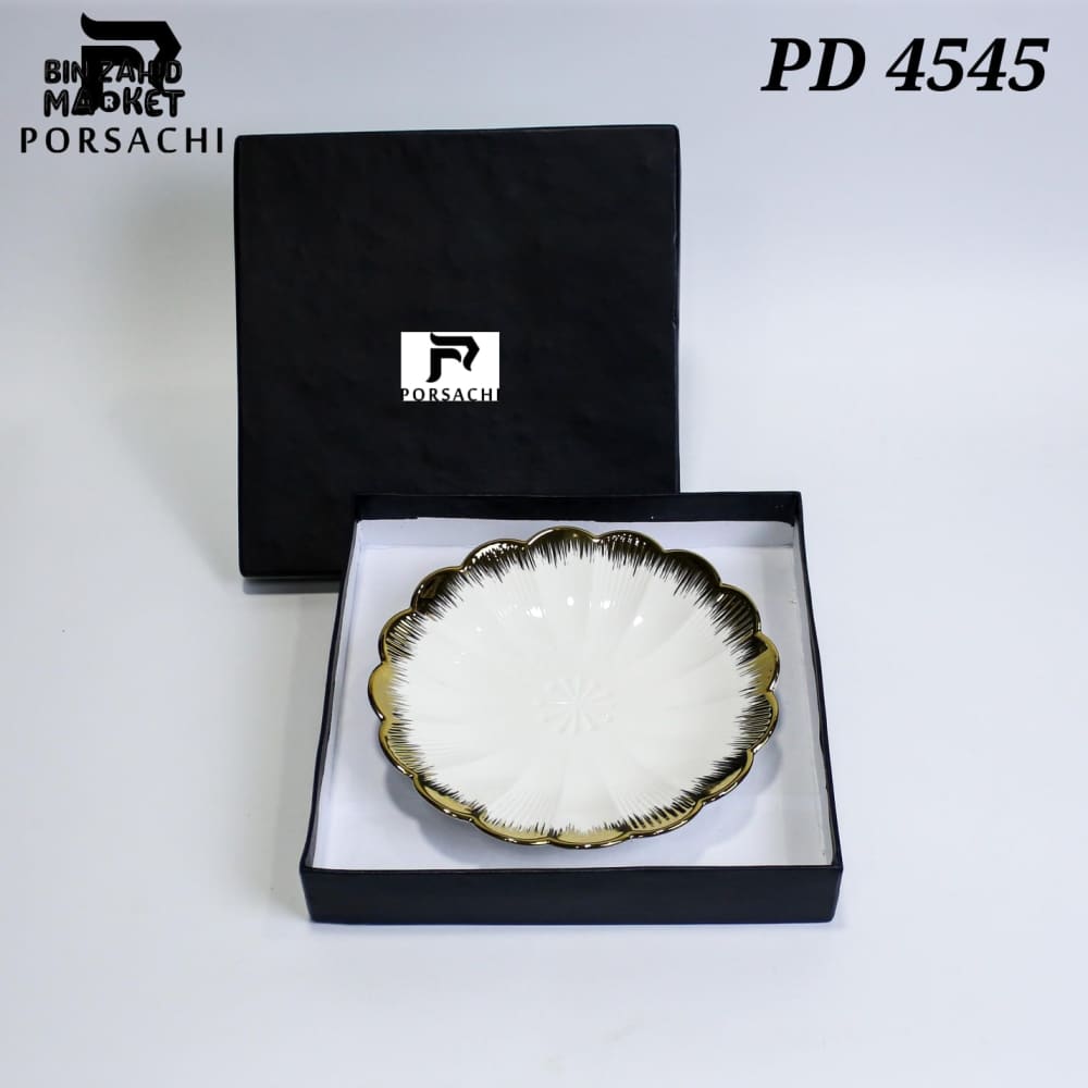 PORSACHI SCALLOPED PORCELAIN SERVING PLATE – WHITE & GOLD LUXURY DISH