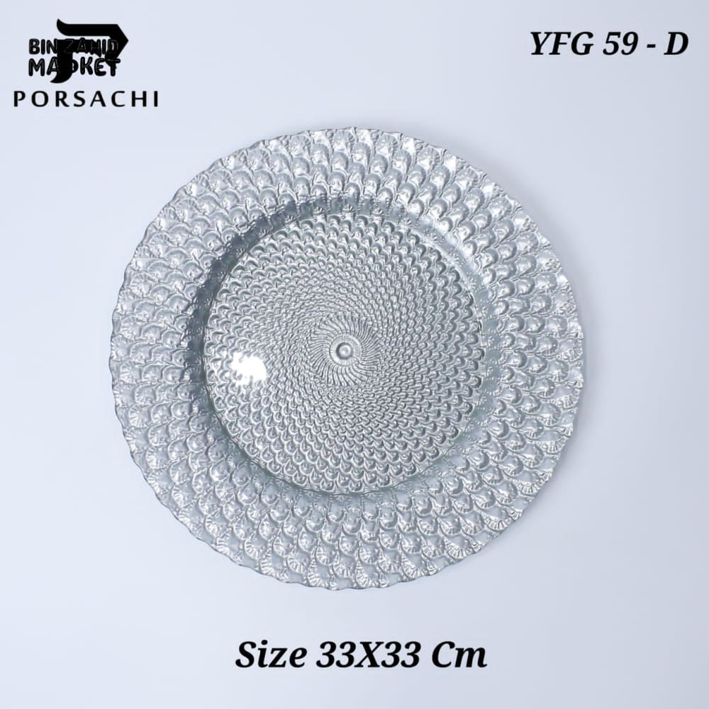 PORSACHI SILVER PEACOCK DESIGN CHARGER PLATE – 33CM ROUND LUXURY DINING TABLE SERVING PLATE ELEGANT DINNERWARE FOR HOME & KITCHEN DECOR