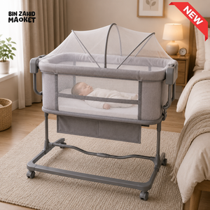 PORTABLE BABY BEDSIDE CRIB - GREY