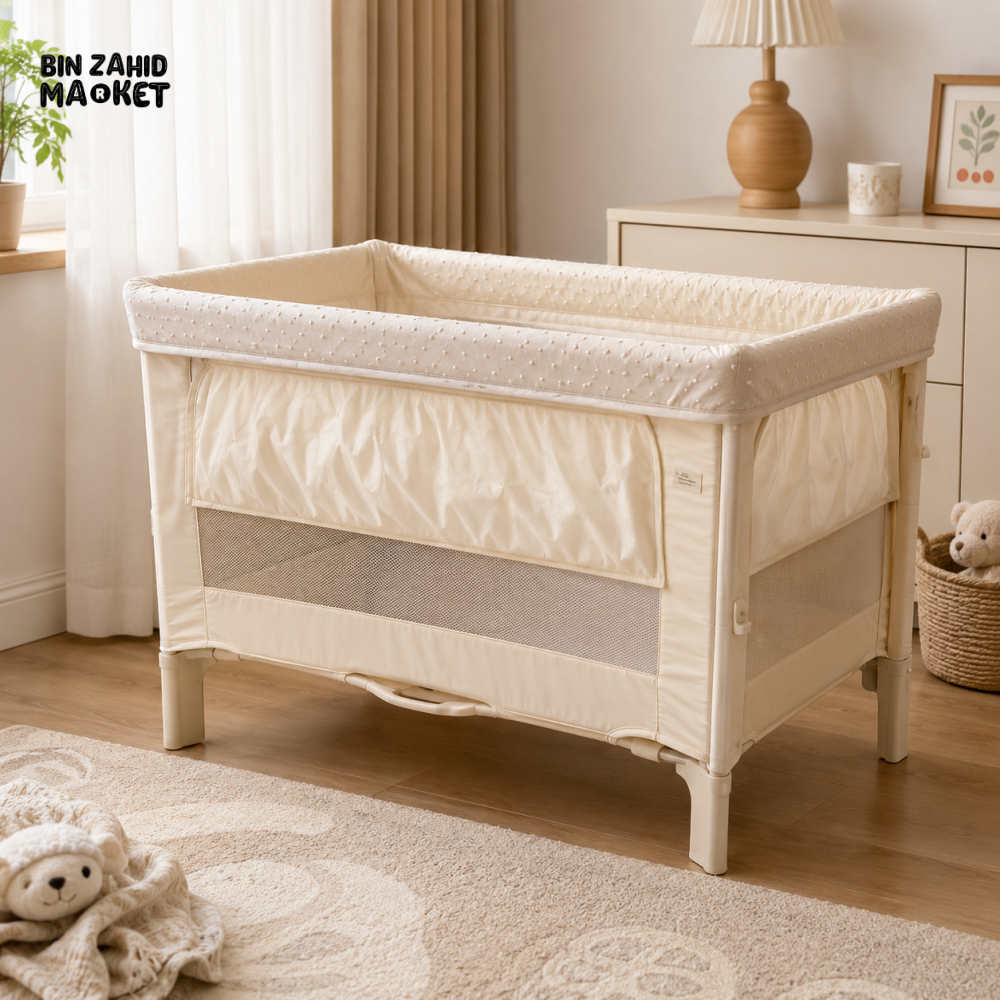 PORTABLE BABY BEDSIDE SLEEPER COT - BEIGE