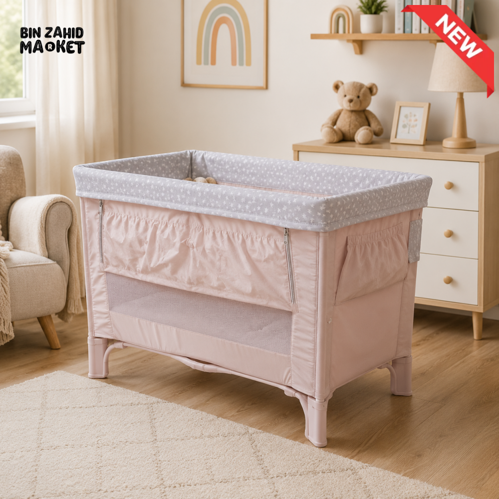 PORTABLE BABY BEDSIDE SLEEPER COT - PINK