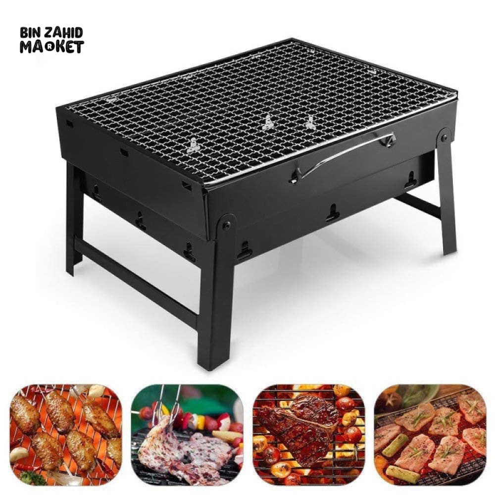 PORTABLE CHARCOAL BBQ GRILL FOLDING BLACK BARBECUE GRILL FOR PICNIC CAMPING OUTDOOR COOKING