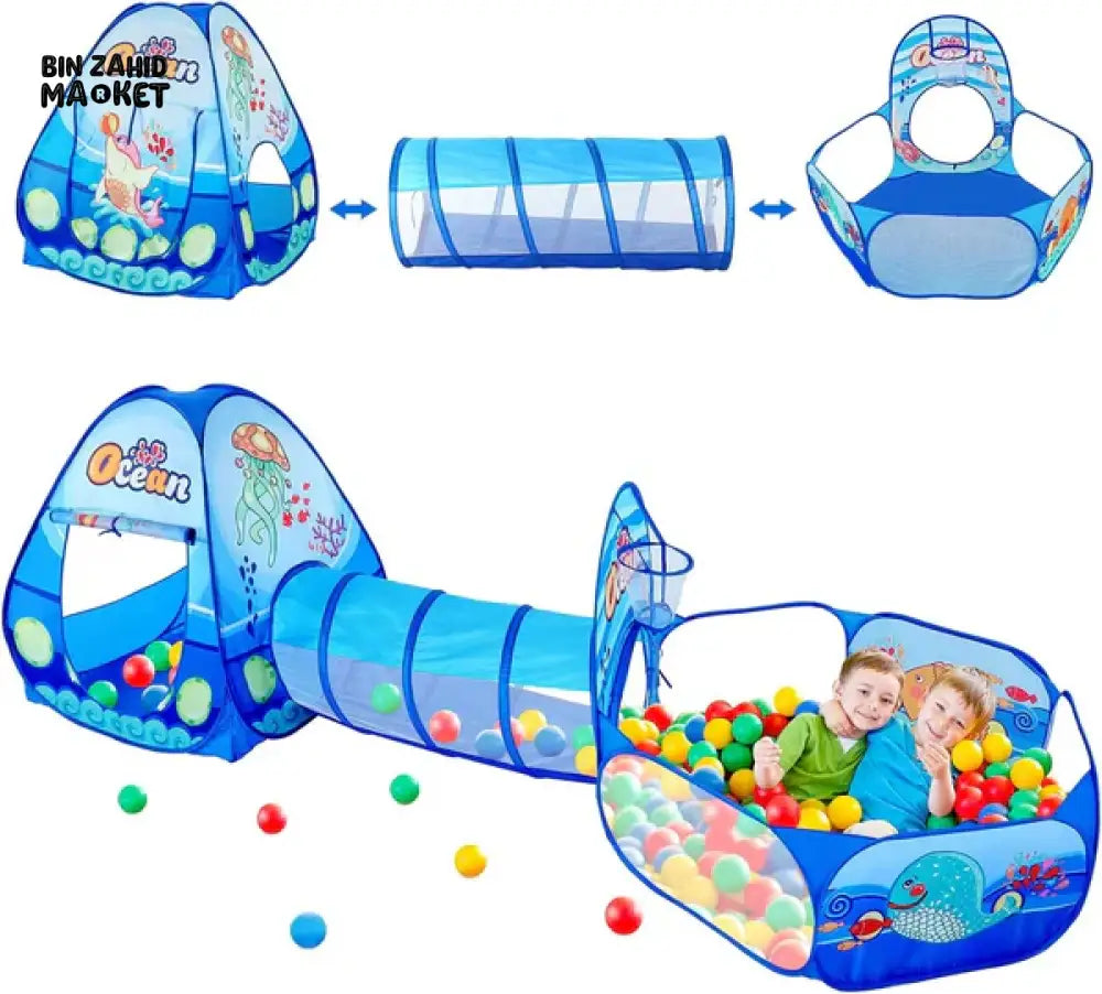 PORTABLE CHILDREN BALL POOL TENT WITH CRAWLING TUNNEL | BALLOON PLAYPEN PLAY SET FOR KIDS