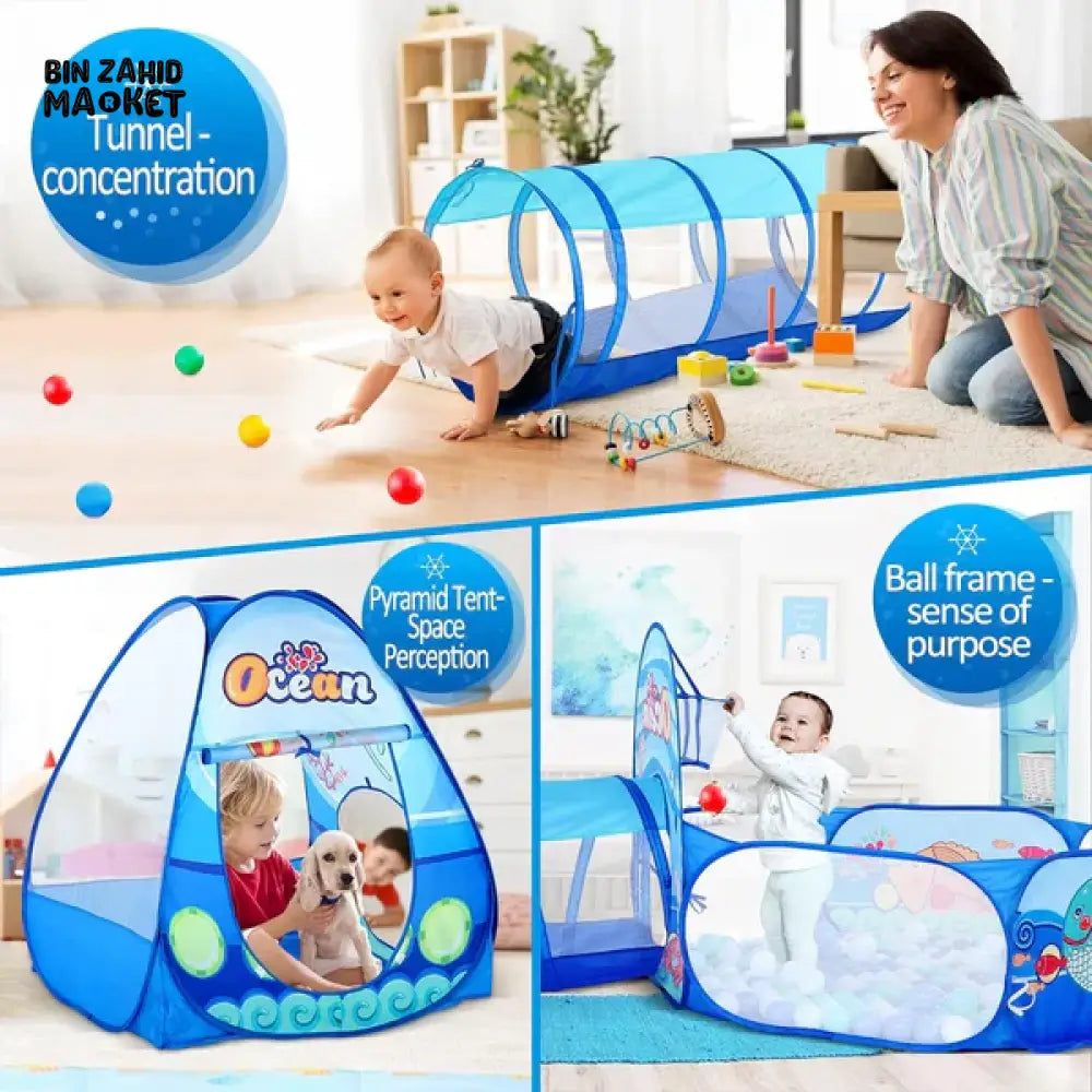 PORTABLE CHILDREN BALL POOL TENT WITH CRAWLING TUNNEL | BALLOON PLAYPEN PLAY SET FOR KIDS