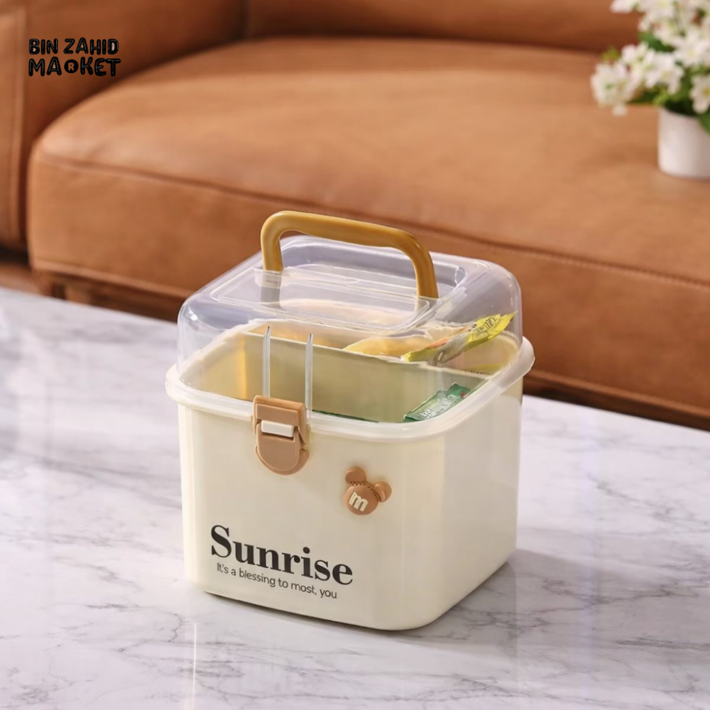 PORTABLE CLEAR LID STORAGE ORGANIZER BOX WITH HANDLE – MULTI-COMPARTMENT HOME CONTAINER